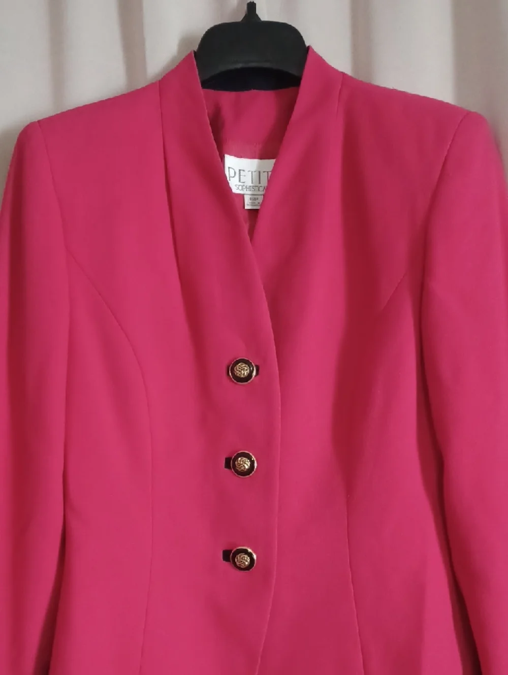Petite Sophisticate Hot Pink Power Dressing Blazer Contrast Black Cuffs 80s Glam